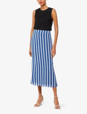 Whistles Crinkle Stripe-print Woven Midi Skirt In Blue/multi