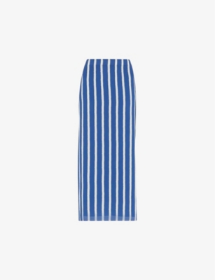 WHISTLES: Crinkle stripe-print woven midi skirt