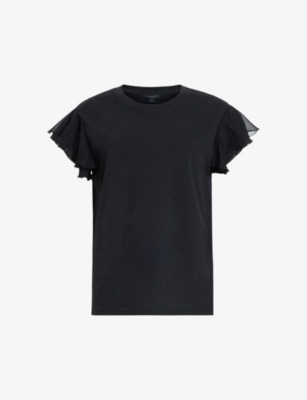 ALLSAINTS: Isabel frill-sleeve organic-cotton T-shirt