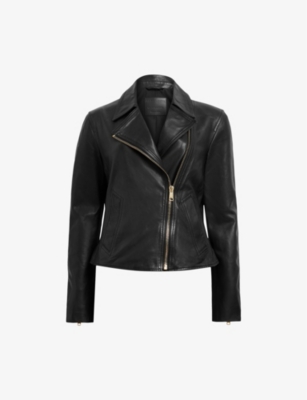 Shop Allsaints Vela Zip-cuffs Slim-fit Leather Biker Jacket In Black