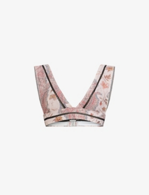 ALLSAINTS: Gorah floral-print stretch recycled-polyamide bikini top