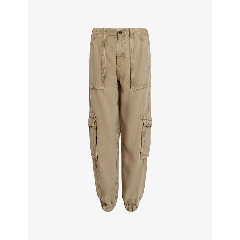 Allsaints Womens Washed Olive G Frieda Patch-pocket Woven Cargo Trousers