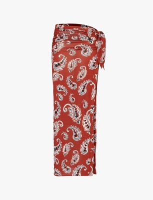 RABANNE: Paisley-print ruched stretch-woven maxi skirt
