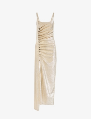 RABANNE: Ruched scoop-neck stretch-woven maxi dress