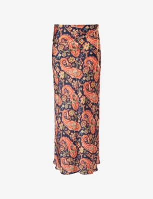 Shop Rabanne Women's Cachemire Navy Chain-belt High-rise Satin Maxi Skirt
