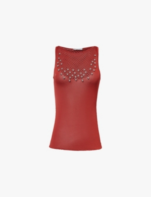 RABANNE: Bead-embellished cut-out knitted top