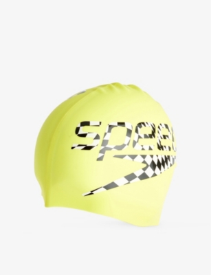 Speedo Brand-print Swimming Cap In Lemon / White / Black