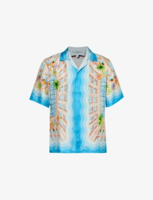 Shop Casablanca Men's Le Plongeon Cuban-collar Silk Shirt