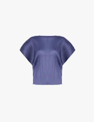 PLEATS PLEASE ISSEY MIYAKE: Round-neck cap-sleeves knitted top