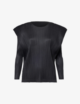 PLEATS PLEASE ISSEY MIYAKE: Round-neck long-sleeve knitted top