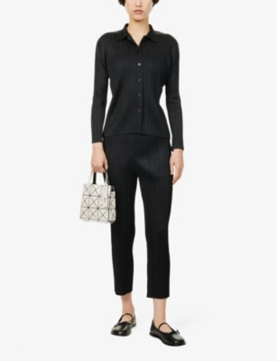 PLEATS PLEASE ISSEY MIYAKE: Elasticated-waistband slim-fit cropped-leg knitted trousers