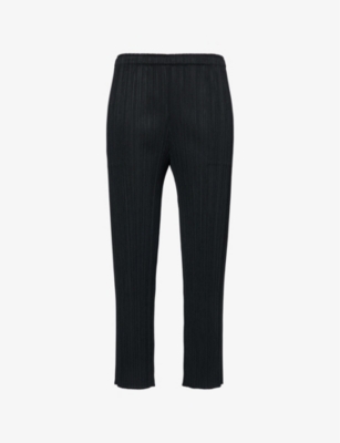 PLEATS PLEASE ISSEY MIYAKE: Elasticated-waistband slim-fit cropped-leg knitted trousers