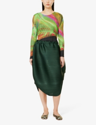 PLEATS PLEASE ISSEY MIYAKE: December asymmetric-hem knitted midi skirt