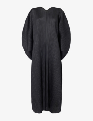 Shop Issey Miyake Womens Black Pleated Knitted Midi Dress