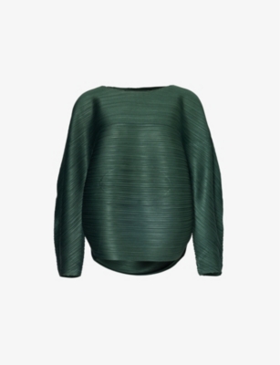 PLEATS PLEASE ISSEY MIYAKE: Batwing-Sleeve Relaxed Pleats Knitted Top