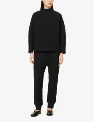 Shop Issey Miyake Womens Black High-neck Long-sleeve Knitted Jumper