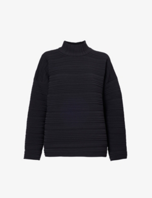PLEATS PLEASE ISSEY MIYAKE: High-neck long-sleeve knitted jumper