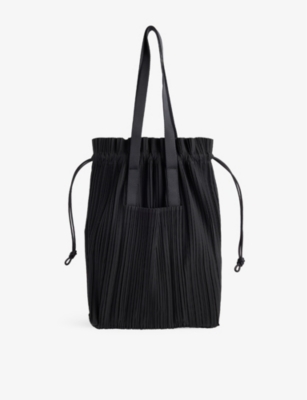 Issey Miyake Womens Black Pleats Knitted Tote Bag