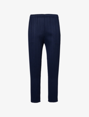 Issey Miyake Womens Pleats Please  Pleats Slim-fit Cropped-leg Knitted Trousers In Navy