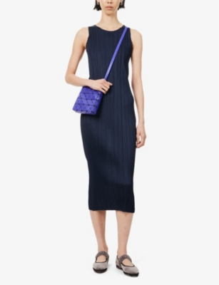 Shop Issey Miyake Womens Navy Column Sleeveless Knitted Midi Dress