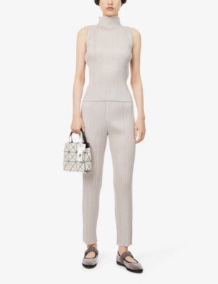 PLEATS PLEASE ISSEY MIYAKE: High-neck sleeveless knitted top