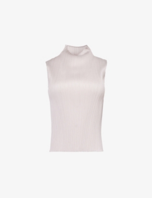 PLEATS PLEASE ISSEY MIYAKE: High-neck sleeveless knitted top