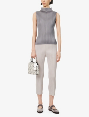Issey Miyake Womens Pleats Please  Pleats Slim-fit Cropped-leg Knitted Trousers In Greige
