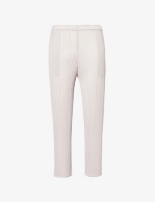 Issey Miyake Womens Pleats Please  Pleats Slim-fit Cropped-leg Knitted Trousers In Greige