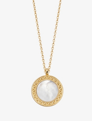 ASTLEY CLARKE: Deco 18ct yellow gold-plated vermeil sterling-silver and mother-of-pearl locket necklace