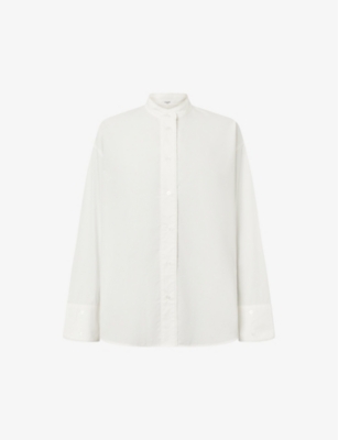 Shop Lovechild Women's Egret Zuri Mandarin-collar Relaxed-fit Organic-cotton Shirt
