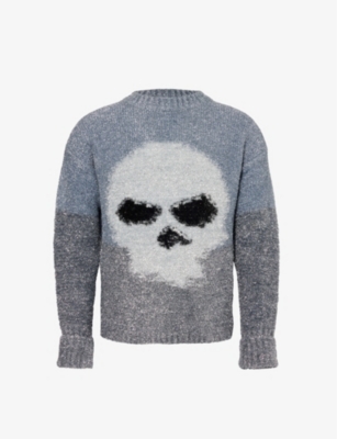 Shop Erl Mens Grey Skull Knitted Jumper