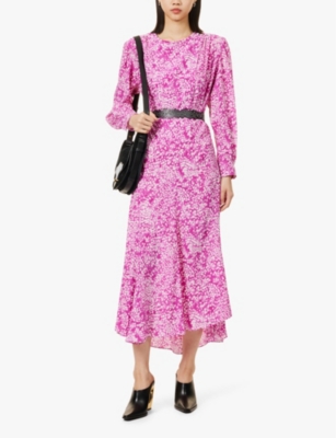 ISABEL MARANT WOMENS ISABEL MARANT HANANE ABSTRACT-PRINT PUFF-SHOULDER STRETCH-SILK MAXI DRESS 