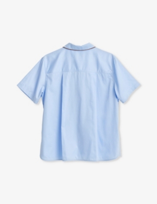 Hay Womens Soft Blue Outline Contrast-trim Organic-cotton Pyjama Shirt In Soft Blue