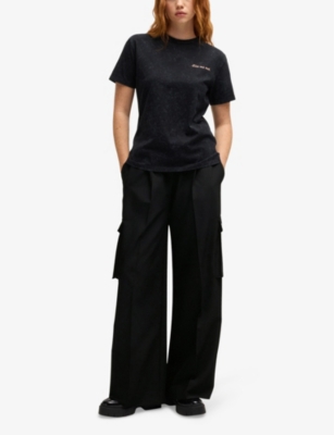 HUGO: Flap-pocket wide-leg high-rise stretch-woven trousers