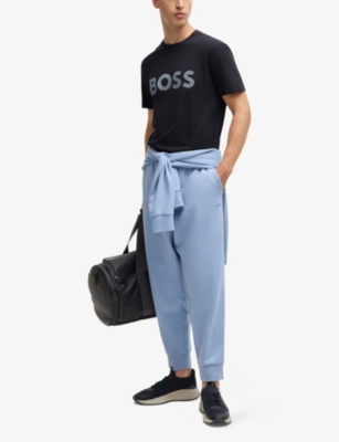 Hugo Boss Mens Dark Blue Brand-print Regular-fit Cotton-jersey T-shirt Xxxl In Dark Blue