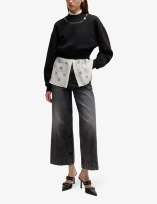 Hugo Boss Oversized-fit Blouse With Burnout Logo Print In Natural