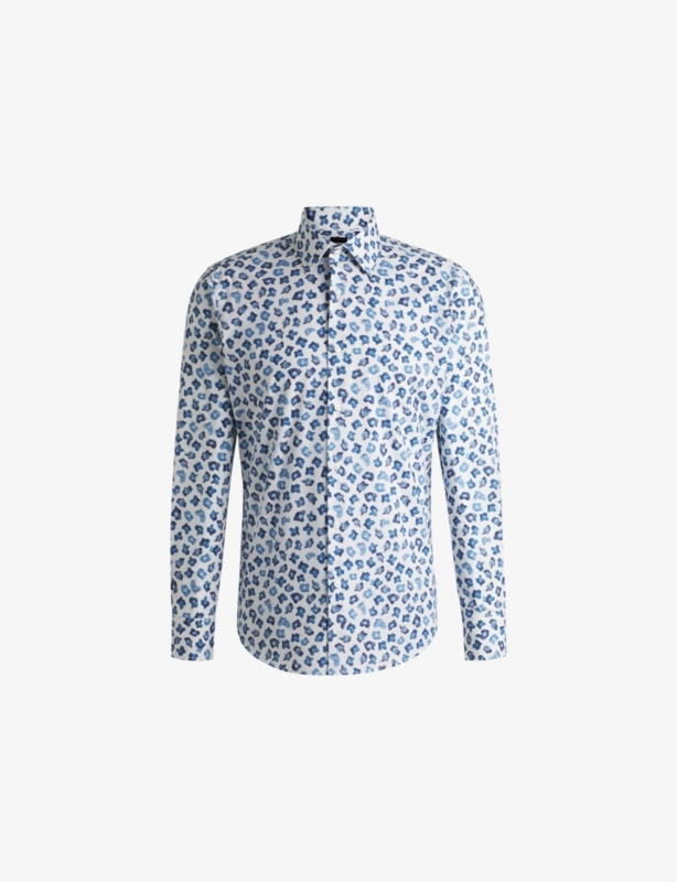 Abstract-print regular-fit stretch-cotton shirt