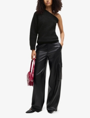 HUGO: One-shoulder brushed-texture stretch-knit jumper