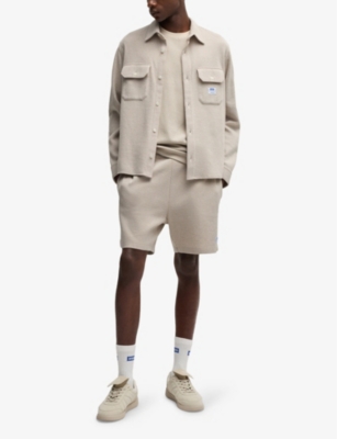 Hugo Boss Mens Brand-patch Waffle-texture Cotton-blend Shirt Open White In Open White