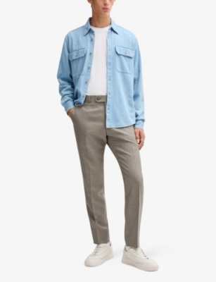 Shop Hugo Boss Mens Light Beige Straight-leg Regular-fit Stretch-woven Trousers
