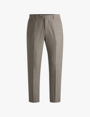 Shop Hugo Boss Mens Light Beige Straight-leg Regular-fit Stretch-woven Trousers