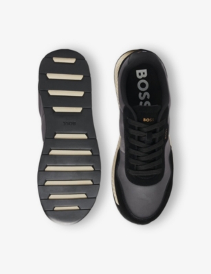 Hugo Boss Mixed-material Trainers With Suede Trims In Charcoal