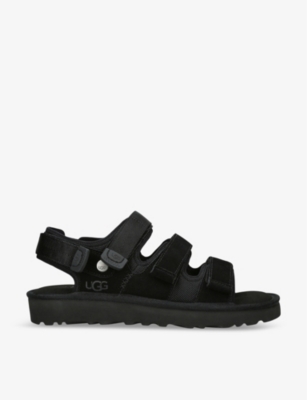 Ugg Mens Black Goldencoast Multi-strap Suede And Mesh-blend Flat Sandals In Black