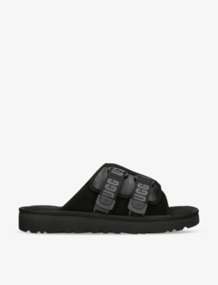 Shop Ugg Mens Black Goldencoast Double-strap Suede Sliders