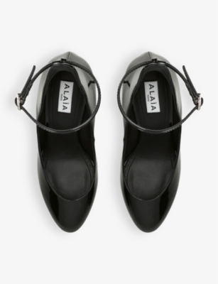 Shop Alaïa Womens Black Ankle-buckle Patent-leather Heeled Courts Eur 37 / 4 Uk
