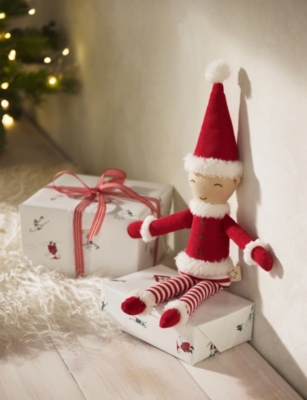 THE LITTLE WHITE COMPANY: Alfie Christmas Elf Cotton Soft Toy 36.5cm