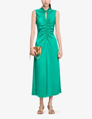 SANDRO: Cut-out draped satin midi dress