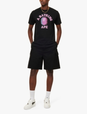 A BATHING APE MENS BRANDED-PRINT SHORT-SLEEVED COTTON-JERSEY T-SHIRT BLACK XXL 