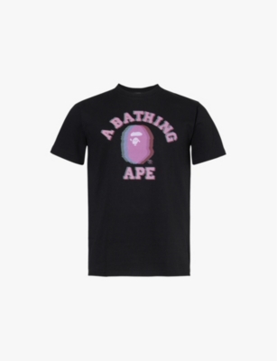 Shop A Bathing Ape Mens Branded-print Short-sleeved Cotton-jersey T-shirt Black Xxl