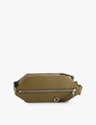 Loewe Olive Convertible Debossed Branding Leather Shoulder Bag